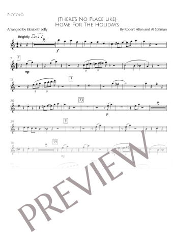 Preview image of the sheet music for the piccolo part of "(There's No Place Like) Home for the Holidays" for Flute Quartet, arranged by Elizabeth Jolly