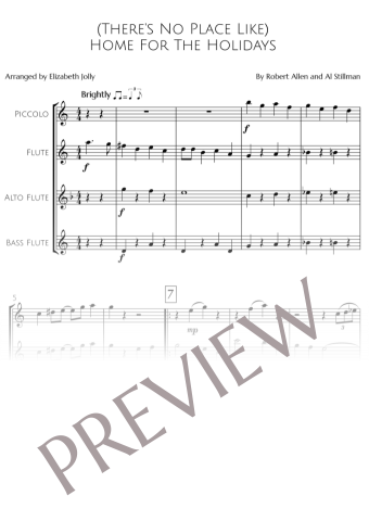 Preview image of the sheet music for the score to "(There's No Place Like) Home for the Holidays" for Flute Quartet, arranged by Elizabeth Jolly